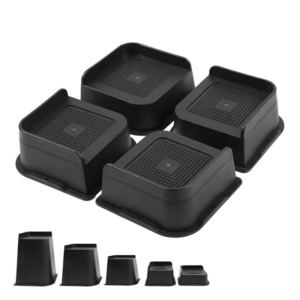 Set of 4 Black Heavy Duty 3" Bed Furniture Risers